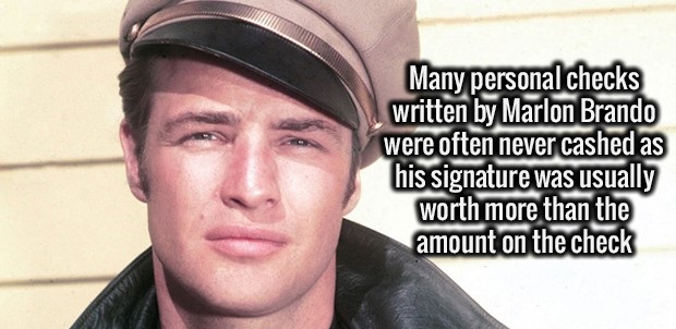 photo caption - Many personal checks written by Marlon Brando were often never cashed as his signature was usually worth more than the amount on the check