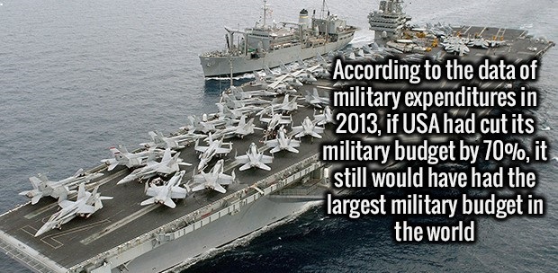 fact war ship in usa - According to the data of military expenditures in 2013, if Usa had cut its military budget by 70%, it still would have had the largest military budget in the world