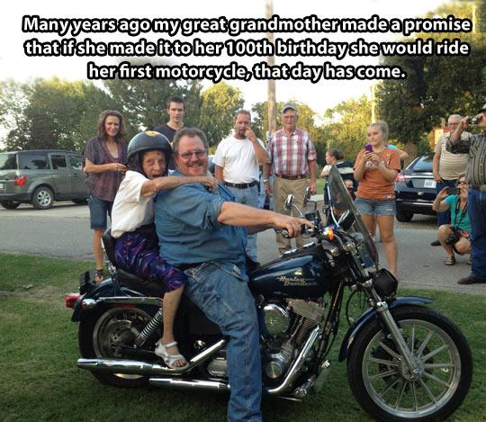 funny birthday motorcycle - Many years ago my great grandmother made a promise that if she made it to her 100th birthday she would ride her first motorcycle, that day has come.