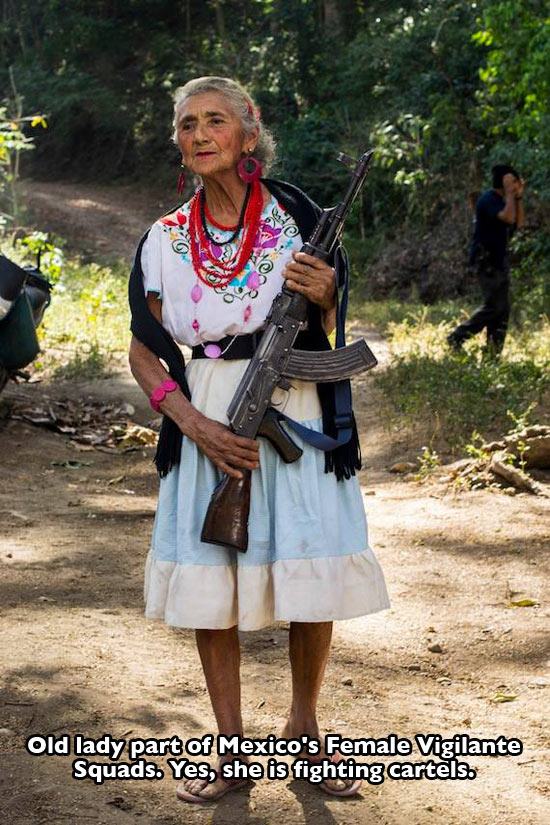 old mexican lady - Old lady part of Mexico's Female Vigilante Squads. Yes, she is fighting cartels.