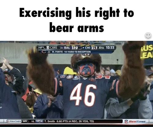 right to bear arms gif - Exercising his right to bear arms Nfl Cbsbal 17 . Chi 19 4TH 22 M Forte 14Yard To Reception 46 Fantasy Wr 16. T. Smith 8.60 Pts 14 Rec. 26 Yds, Td Rican