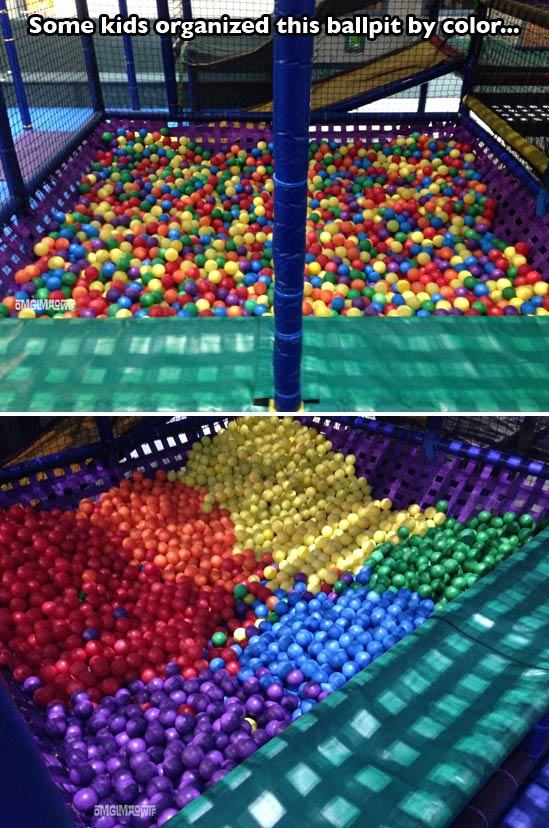 people who had too much time on their hands - Some kids organized this ballpit by color... Omgiaowie Omgimowe