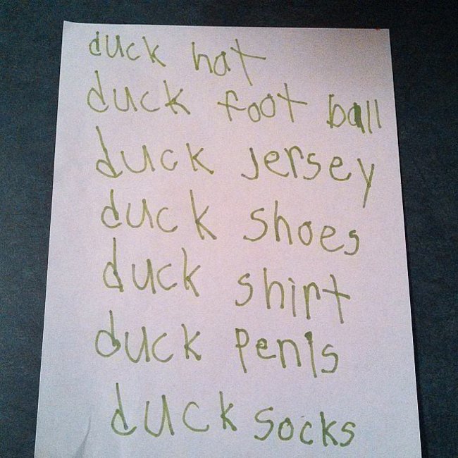 handwriting - duck hat duck foot ball duck Jersey duck duck shoes shirt duck penis duck Socks