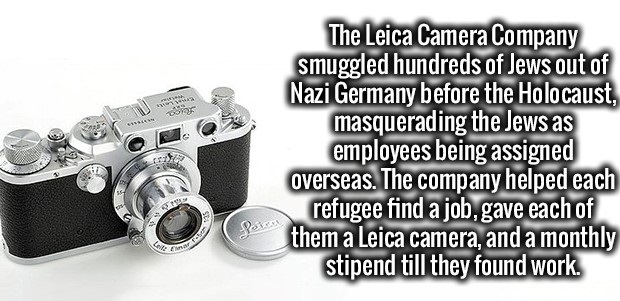 digital camera - The Leica Camera Company smuggled hundreds of Jews out of Nazi Germany before the Holocaust, masquerading the Jews as employees being assigned overseas. The company helped each refugee find a job, gave each of them a Leica camera, and a m