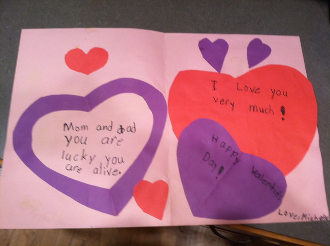 funny kids valentines day cards - I Love you very much Mom and dad you are HOPPy Valert lucky you are alive Lov. Nie