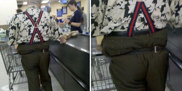 People of Walmart - overweight man wearing his belt around his butt