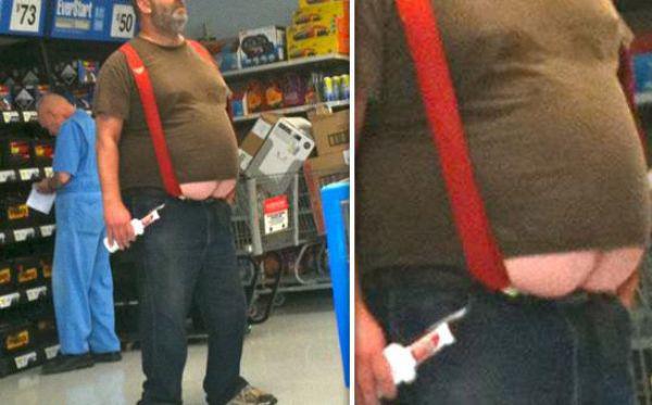 Weird people of walmart - overweight mans belly hanging out from his shirt