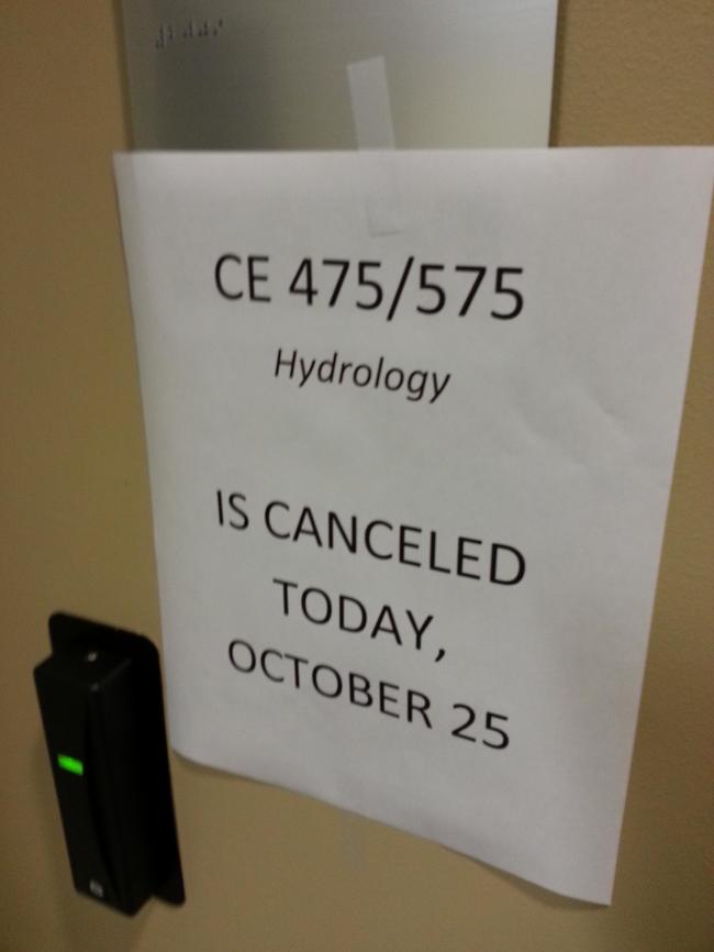 sign - Ce 475575 Hydrology Is Canceled Today, October 25