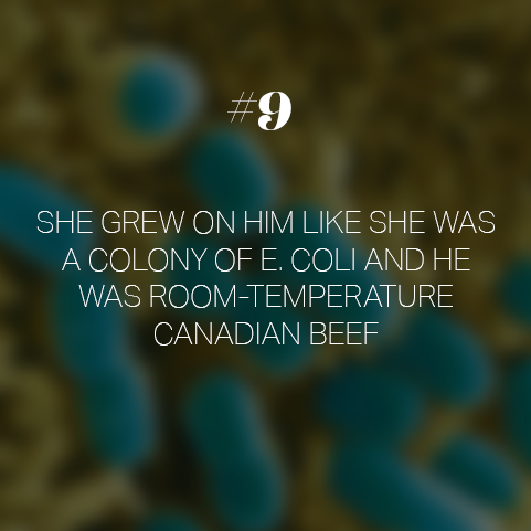 close up - She Grew On Him She Was A Colony Of E. Coli And He, Was RoomTemperature Canadian Beef