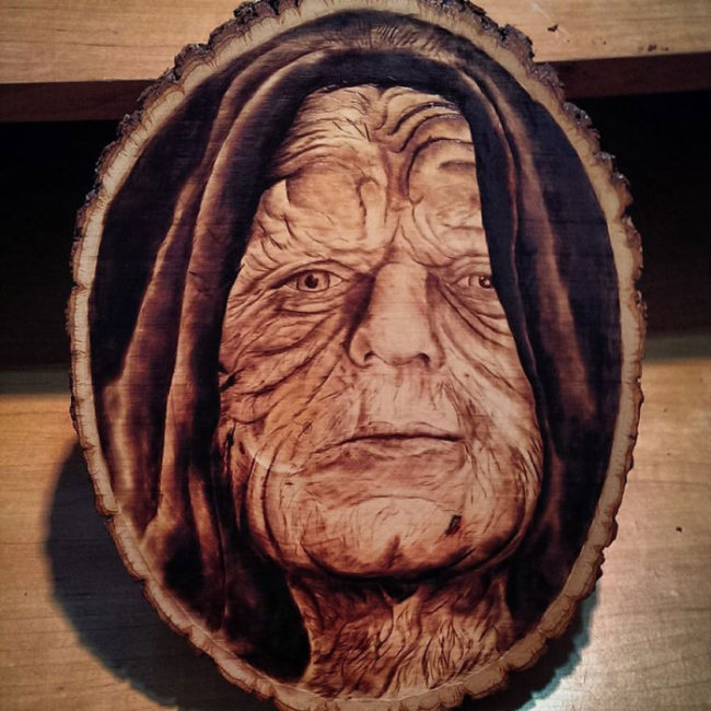 Artist Burns Famous Movie Characters Onto Wood