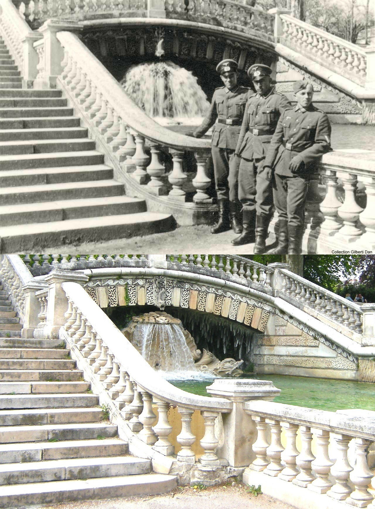 German officers posing in front of the fountain at Parc Darcy.