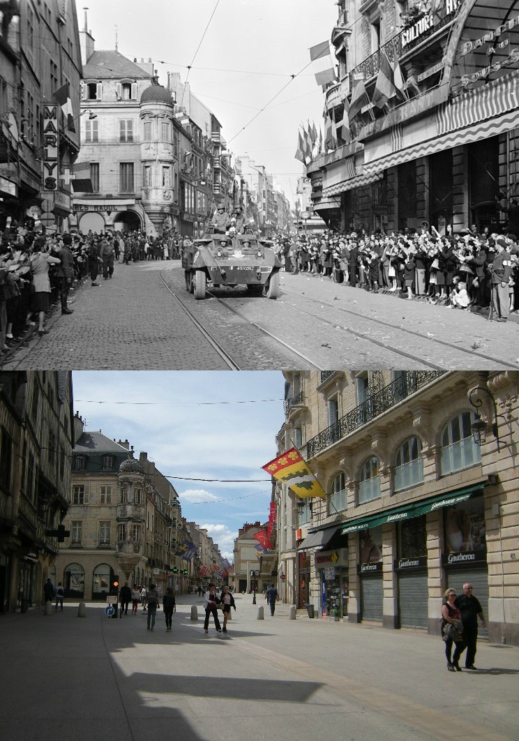 On September 11th 1944, Allied troops finally enter the city and go through the main street.