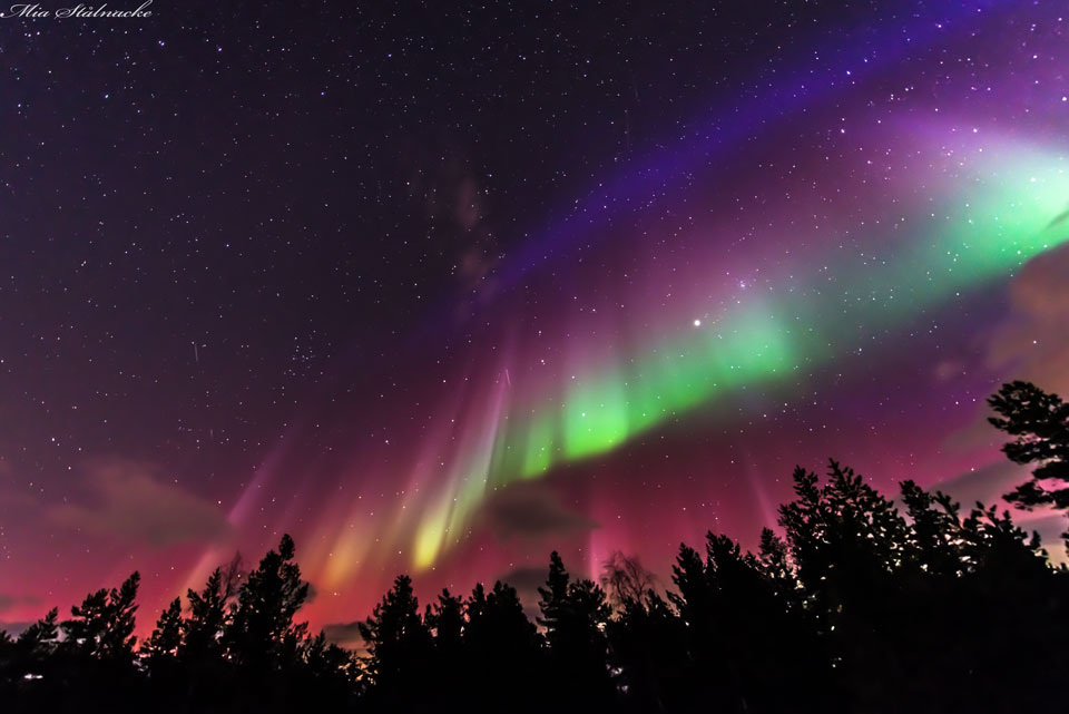 A Flag-Shaped aurora over Sweden.