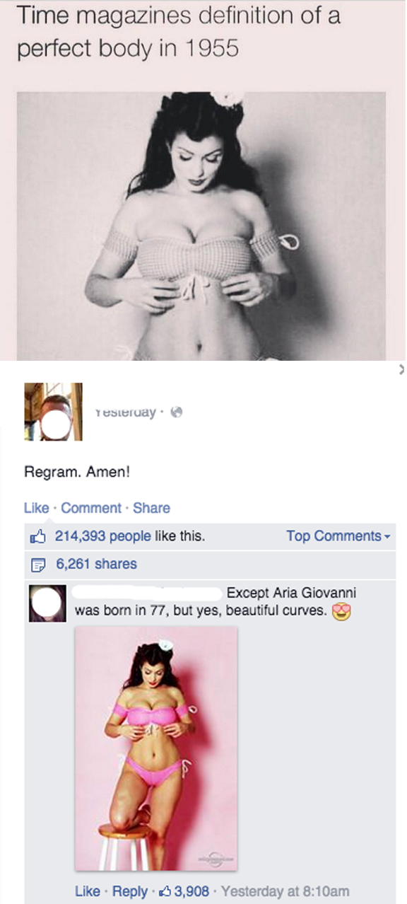 liars - people getting called out for lying - Time magazines definition of a perfect body in 1955 Regram. Amen! Comment 214,393 people ke this. Top 6,261 Except Aria Giovanni was born in 77, but yes, beautiful curves 3,808 Yesayt10am
