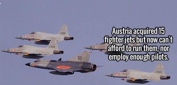 Austria acquired 15 fighter jets but now can't afford to run them, nor employ enough pilots. 03 33065