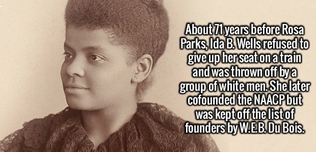 hairstyle - About 71 years before Rosa Parks, Ida B. Wells refused to give up her seat on a train and was thrown off by a group of white men. She later cofounded the Naacp but was kept off the list of founders by W.Eb.Du Bois.