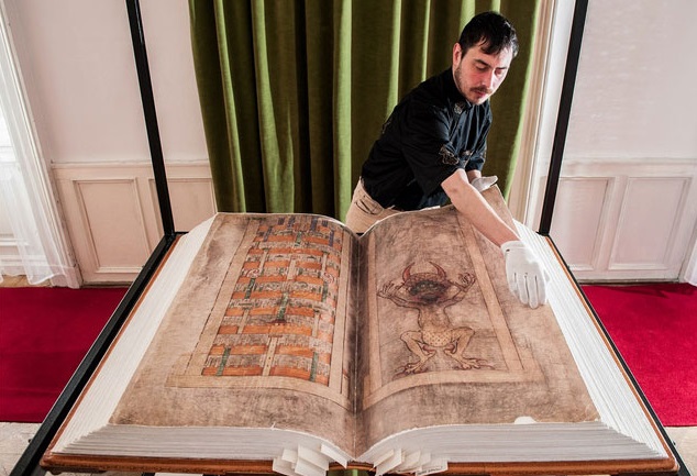 The Codex Gigas, the largest extant medieval manuscript in the world. It is also known as the Devil's Bible because of a large illustration of the devil on the inside and the legend surrounding it's creation.