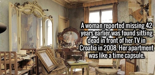 inside a paris apartment - A woman reported missing 42 years earlier was found sitting dead in front of her Tv in Croatia in 2008. Her apartment was a time capsule. Noo Cattoo