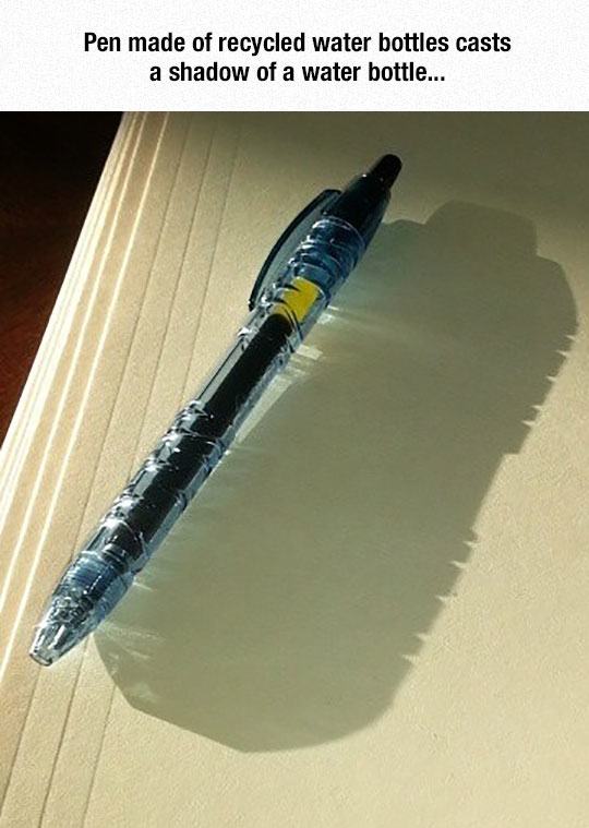 recycled water bottle pen shadow - Pen made of recycled water bottles casts a shadow of a water bottle...