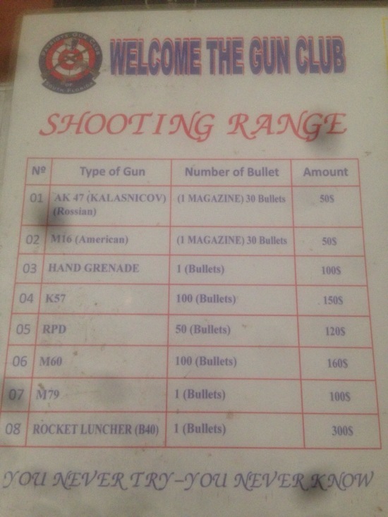 Cambodian shooting range weapons.
