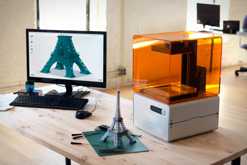 Form 1 High-Res 3D Printer - Print nearly anything you can imagine in exquisite detail. Using high-end stereo lithography technology, the Form 1 can construct details as small as 300 microns, and can print objects up to 4.9" x 4.9" x 6.5" in size. 3,500 Dollars