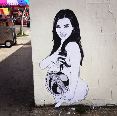 Hilarious graffiti representation of the spawn that Kim carries within her womb.