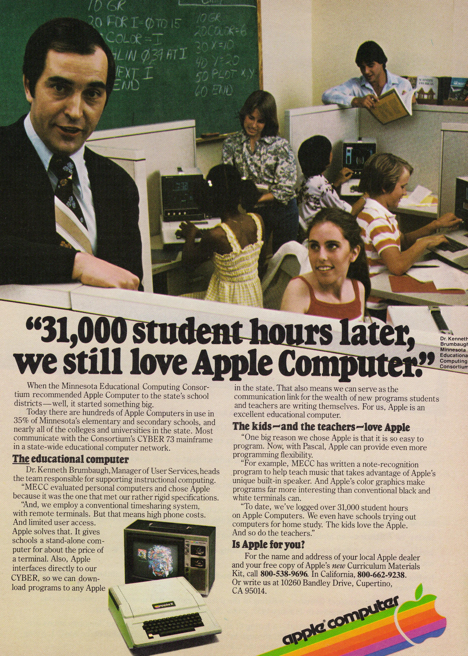 vintage computer ads - Computer - Voor O Fete Coxi Wi Exti Eu 31,000 student hours later, we still love Apple Computer.