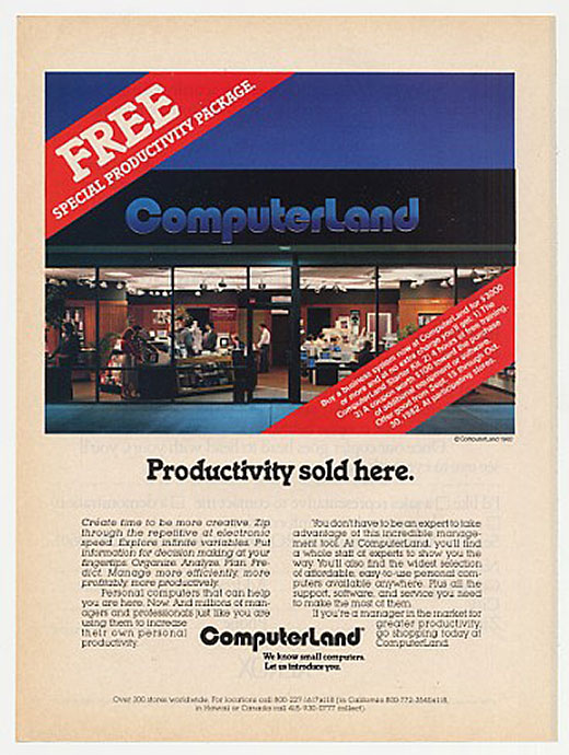vintage computer ads - display advertising - Free Special Productivity Package Computerland Durabrio w at Computer and for 2000 more and altra chouet 1 The Confort and Star 24 settes ning 31 A Dor 100 are purchase final One good from Seth Oct 30.1962. A p