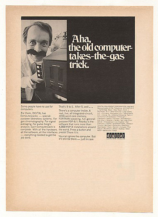vintage computer ads - poster - Aha, the old computer takesthegas trick. Some people have ne se for That's 91 6. A 5.well... Dalloni Te criter There's a computer Indo. A For them, Ista has real.lv, alling Caro pacis special 4096 ward core nemory. purpone 