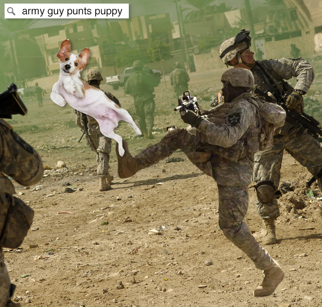 us army infantry in iraq - a army guy punts puppy