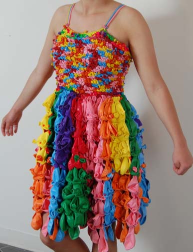 another balloon dress, but this one was smart she didnt blow the ballons up