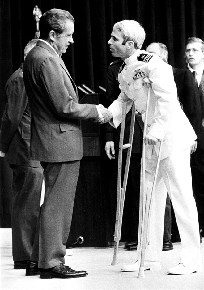 McCain is welcomed to Washington on May 24, 1973, by President Richard Nixon following his release after five-and-a-half years as a prisoner of war in Vietnam.
