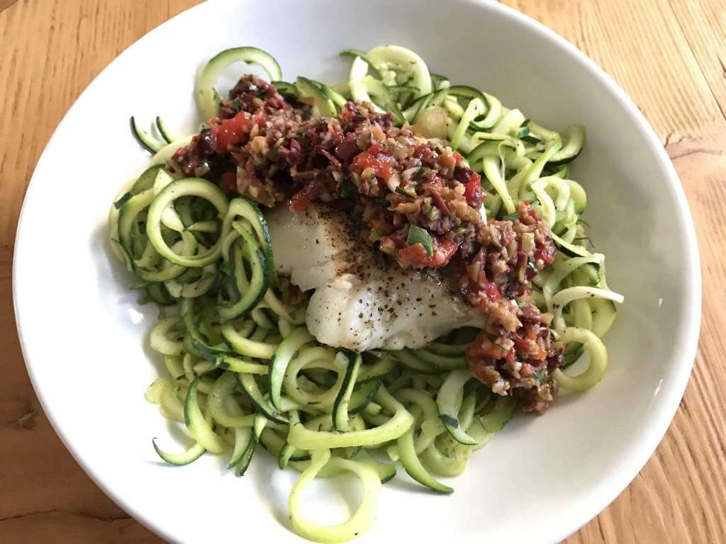Zoodles: a long, thin strip of zucchini that resembles a string or narrow ribbon of pasta