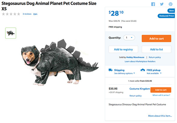 A dinosaur dog costume. Have the most badass pet on your block.