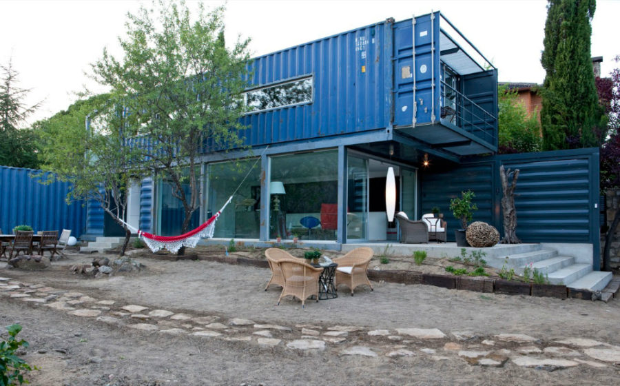 blue shipping container homes