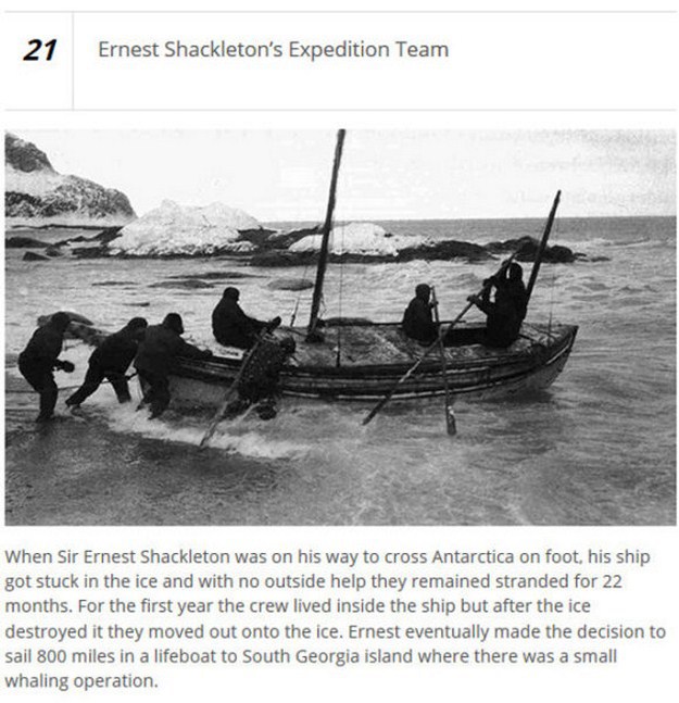 shackleton ernest - 21 Ernest Shackleton's Expedition Team When Sir Ernest Shackleton was on his way to cross Antarctica on foot, his ship got stuck in the ice and with no outside help they remained stranded for 22 months. For the first year the crew live
