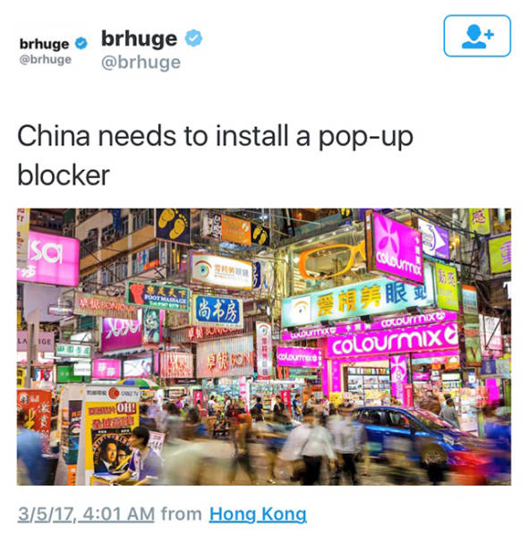 funny meme about China looking like it was taken over by pop up ads