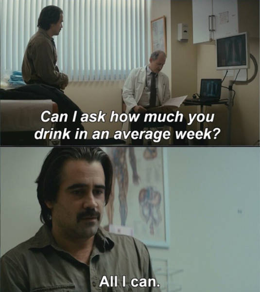 funny meme about drinking with Rey Velcoro from True Detective