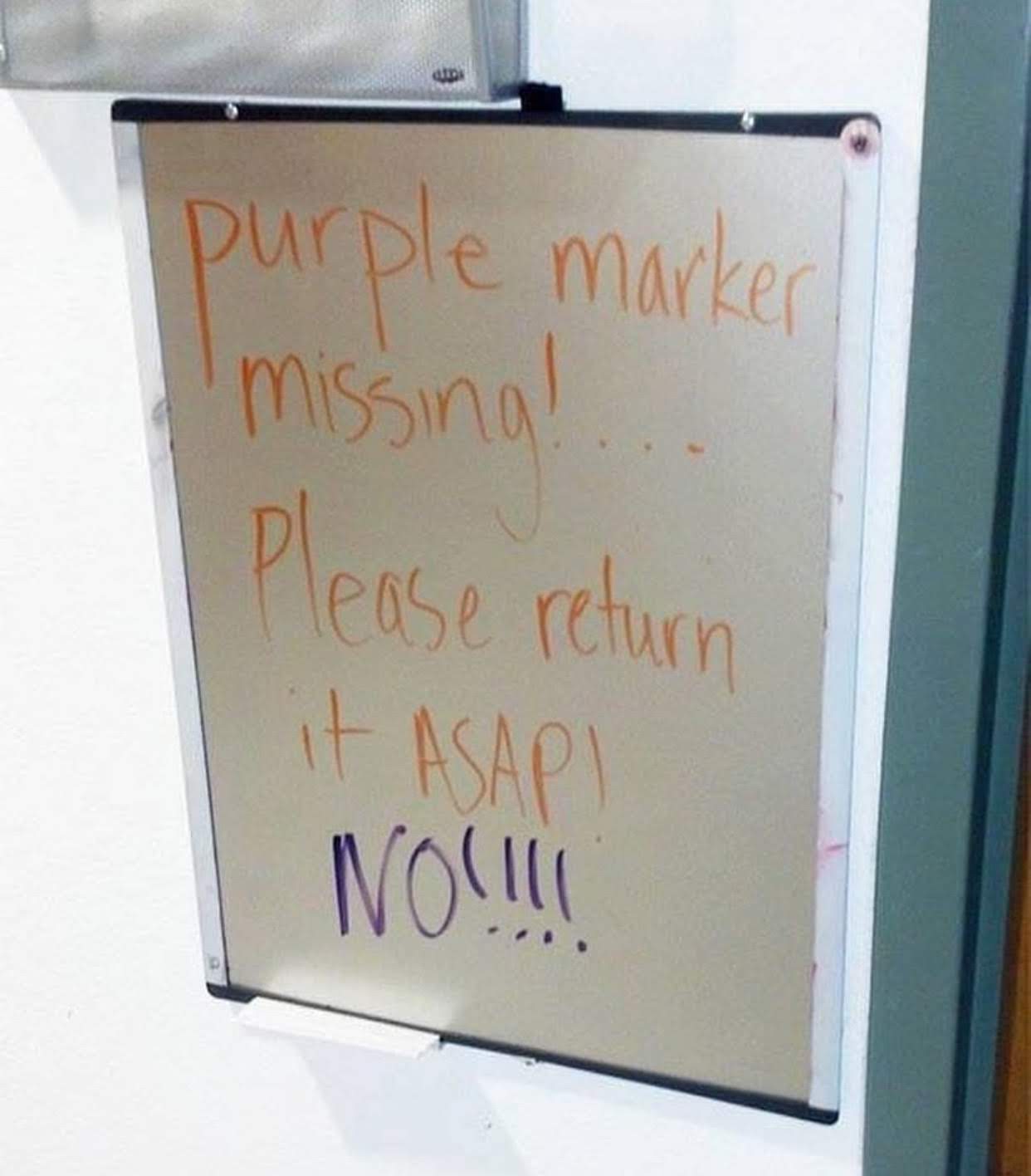 best responses to public notices - purple marker I missing! Please return it Asap! No!!!!