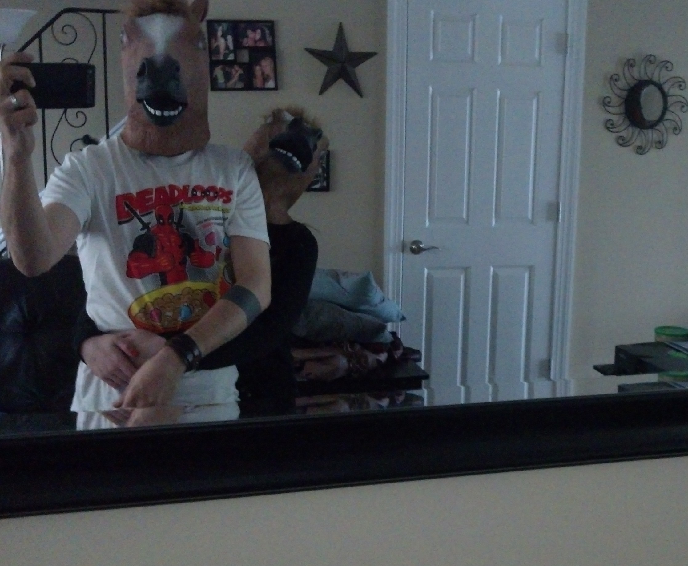 Just me and the Mrs. with our horse masks, no more, no less.