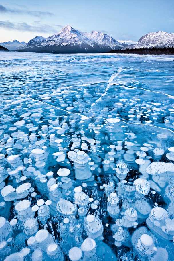 Rocky Mountains, CanadaAlien lake of frozen bubbles.