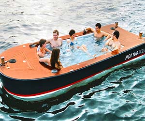 ELECTRIC HOTTUB BOAT: You can relax on the high seas and go green at the same time with this electric hot tub boat. Price: 42,000.00 