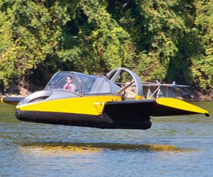 FLYING HOVERCRAFT: Whether you need to travel by land, air, or sea, the flying hovercraft can tackle any surface at speeds as high as 70 miles per hour thanks to its 130 horse power turbo charged engine while carrying a payload up to 600 pounds over a distance of 160 miles.