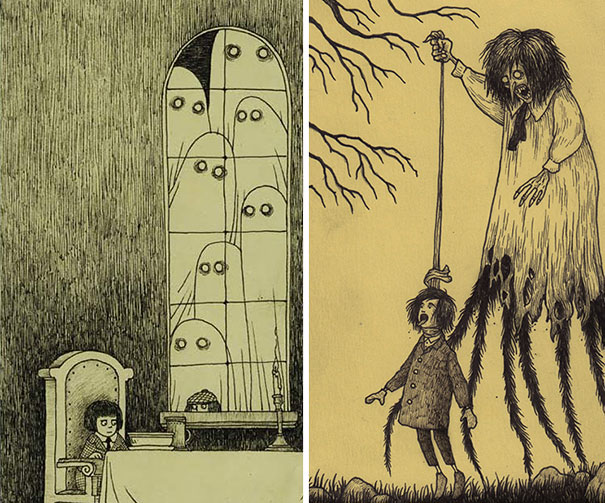 Creepy Monsters Drawn On Sticky Notes