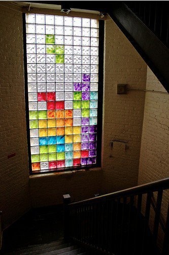 Tetris stained glass window