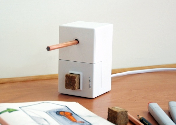 Sharpener recycles pencil shavings into erasers