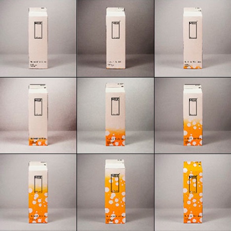 Milk carton that changes color to indicate when the milk is spoiled.