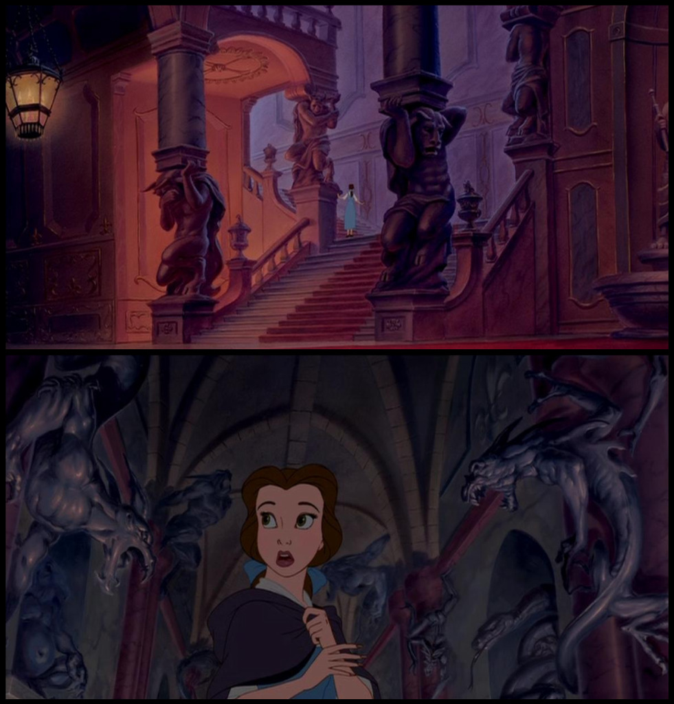 In Beauty and the Beast, the majority of the sculptures seen in the castle are different earlier versions of the Beast.