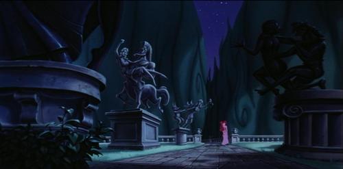 This garden that Meg in Hercules walks through while singing about LOVE, of all things, is a Garden of RAPE! Each of these statues are different versions of rape in Greek mythology.