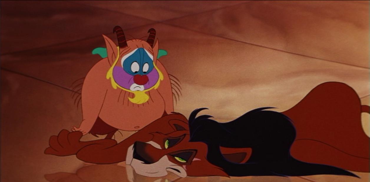 In Hercules, Phil cleans himself up using a lions skin. The skin once belonged to Scar from The Lion King.